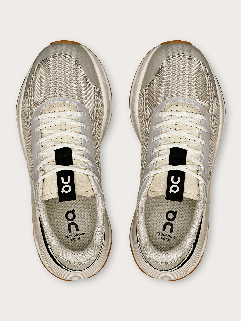 Truffle Dew-colored athletic sneakers.