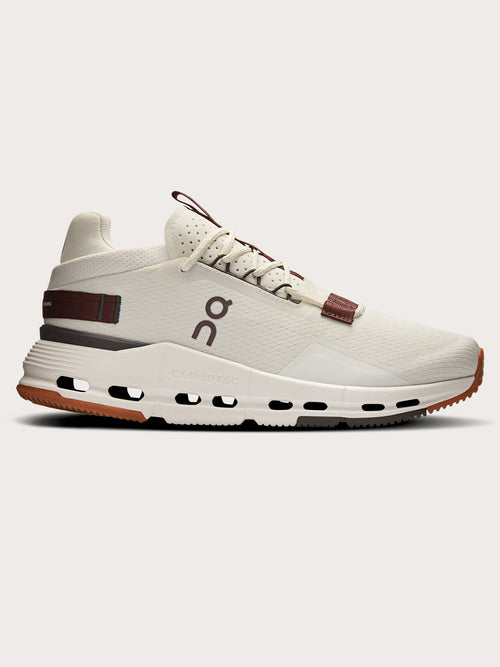 Mulberry-colored athletic sneakers.