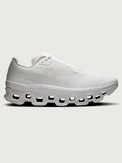 Cloudmonster Void sneaker in white white lateral side view with engineered mesh upper and CloudTec sole.
