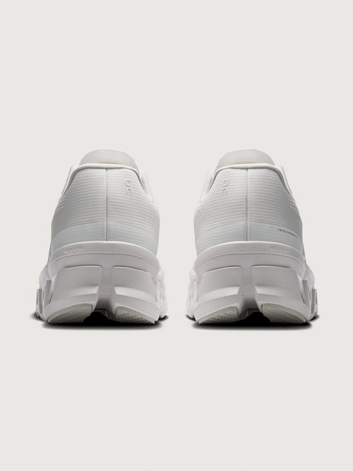 Cloudmonster Void sneaker in white white back heel view with sculpted midsole and supportive heel counter.
