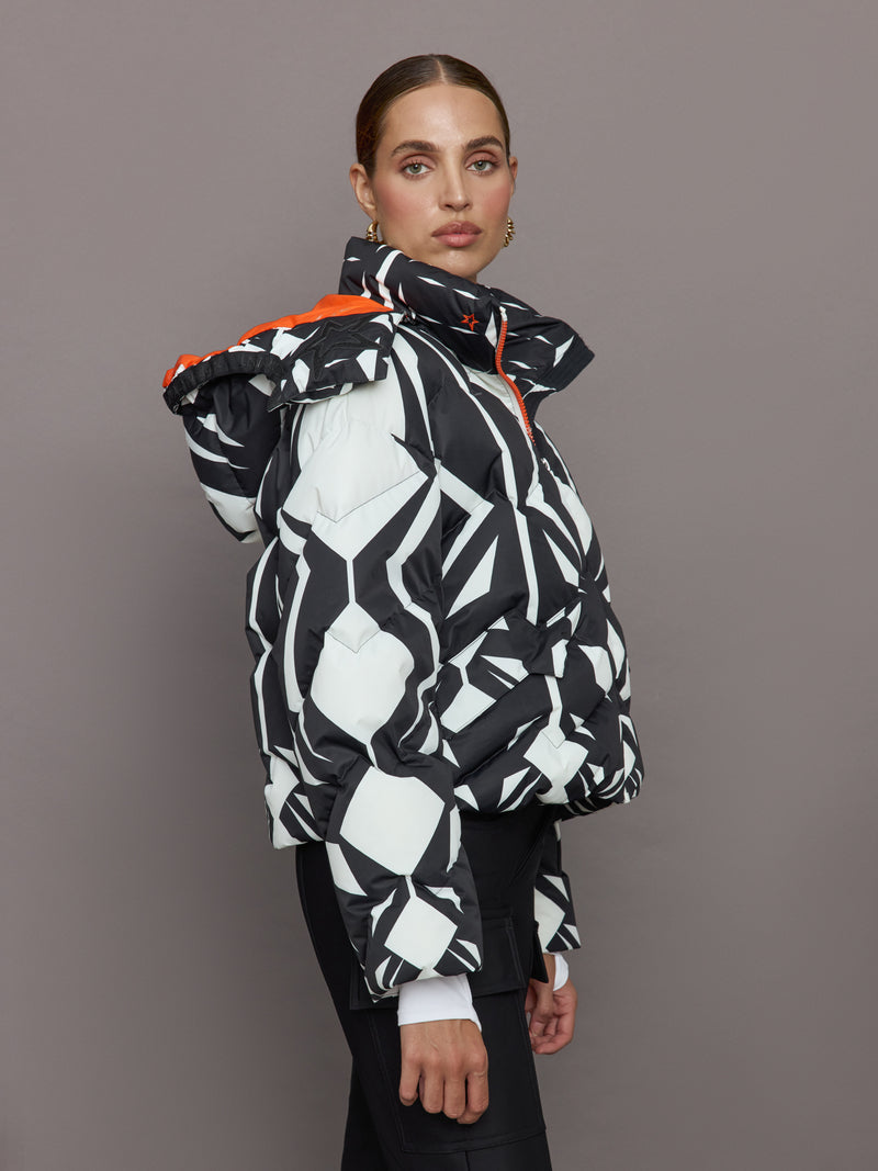 Mountain Puffer Ski Jacket - Geo Print Black/Snow White