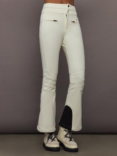 Front view of Aurora High Waist Ski Pant in Snow White with zip pockets and slim fit.