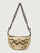 Python printed neutral handbag with thick metal chain strap.