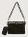 Black handbag with chain strap on a light gray background