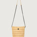 Light Beige suede crossbody bag with chain strap, front view.