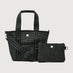 Front view of Think Royln Capri tote bag in black with matching detachable pouch and adjustable shoulder strap.