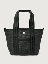Front view of Think Royln Capri structured black tote with short webbing handles.