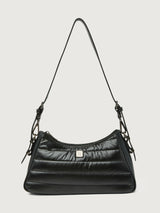 Pearl Black shoulder bag with leather shoulder strap, front view.