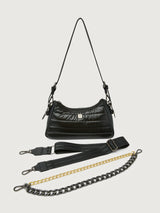 Pearl Black shoulder bag with all straps included, flat lay.