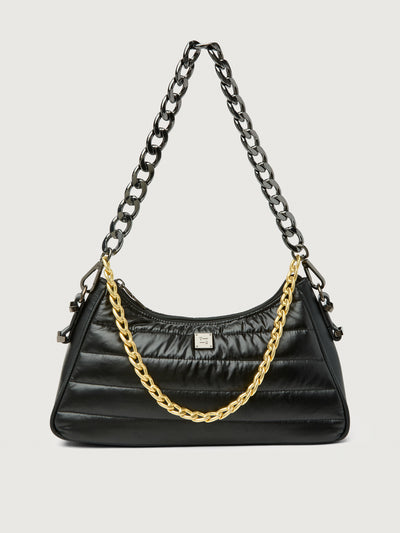 Pearl Black shoulder bag with mixed-metal chain, front view.