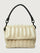 Beige handbag with black handle on a light gray background