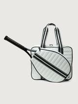 You are the Champion Tennis Bag - White Patent/ Black/ White Web