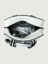 You are the Champion Tennis Bag - White Patent/ Black/ White Web