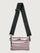 Misty metallic mirror bag with a black crossbody strap and a silver buckle.