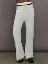 Model is wearing the Soraya Knit Full-Length Pant Sea Salt, front view.