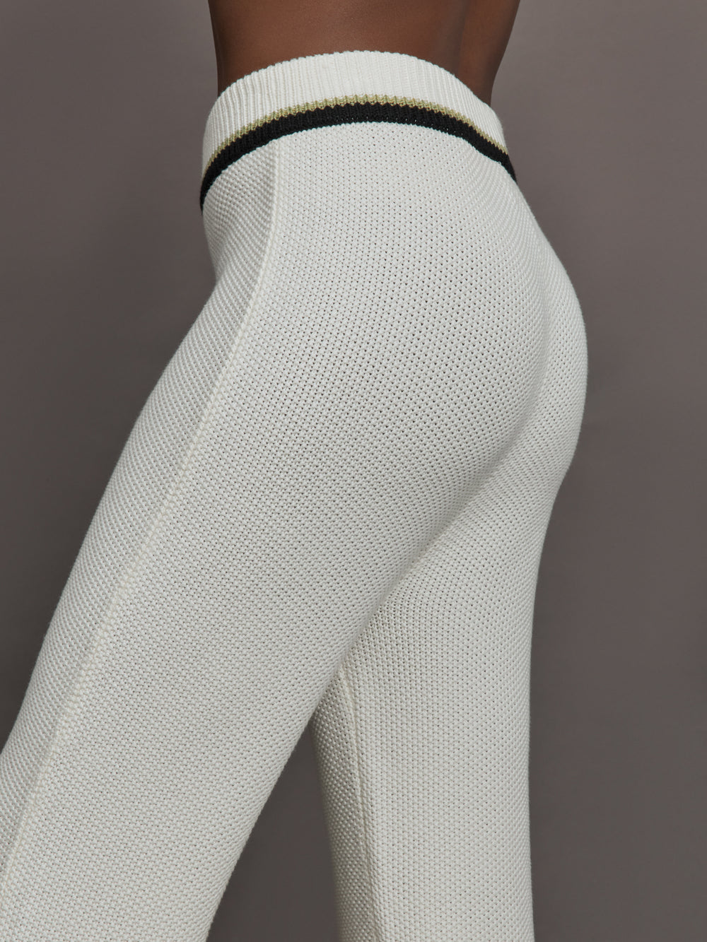 Close-up of the Soraya Knit Full-Length Pant Sea Salt, waistband and texture detail.
