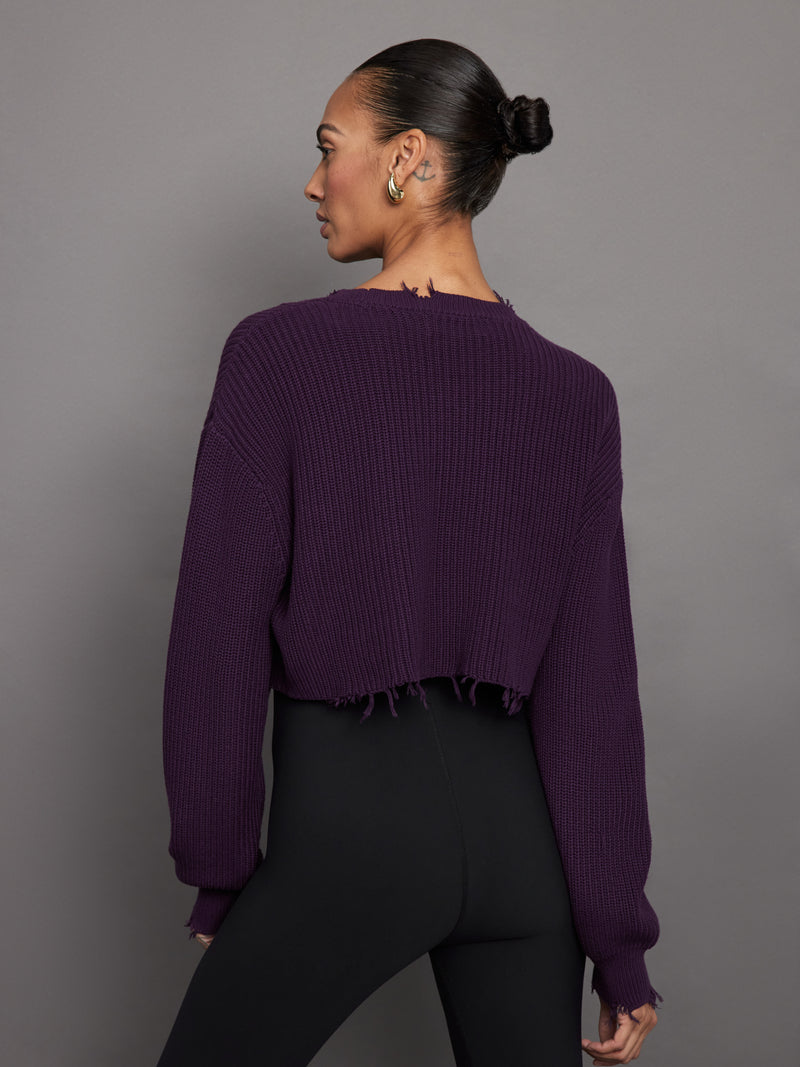 Cropped Devin Sweater - Eggplant