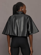 Adi Faux Leather Cropped Jacket - Black