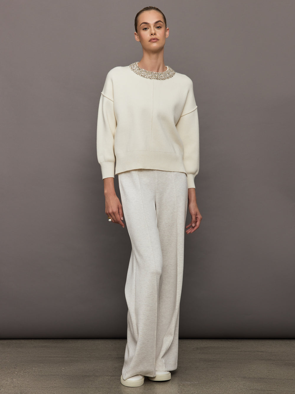 Nomai Embellished Oversized Pullover - Ivory