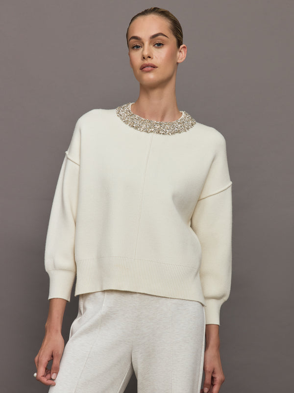 Nomai Embellished Oversized Pullover - Ivory