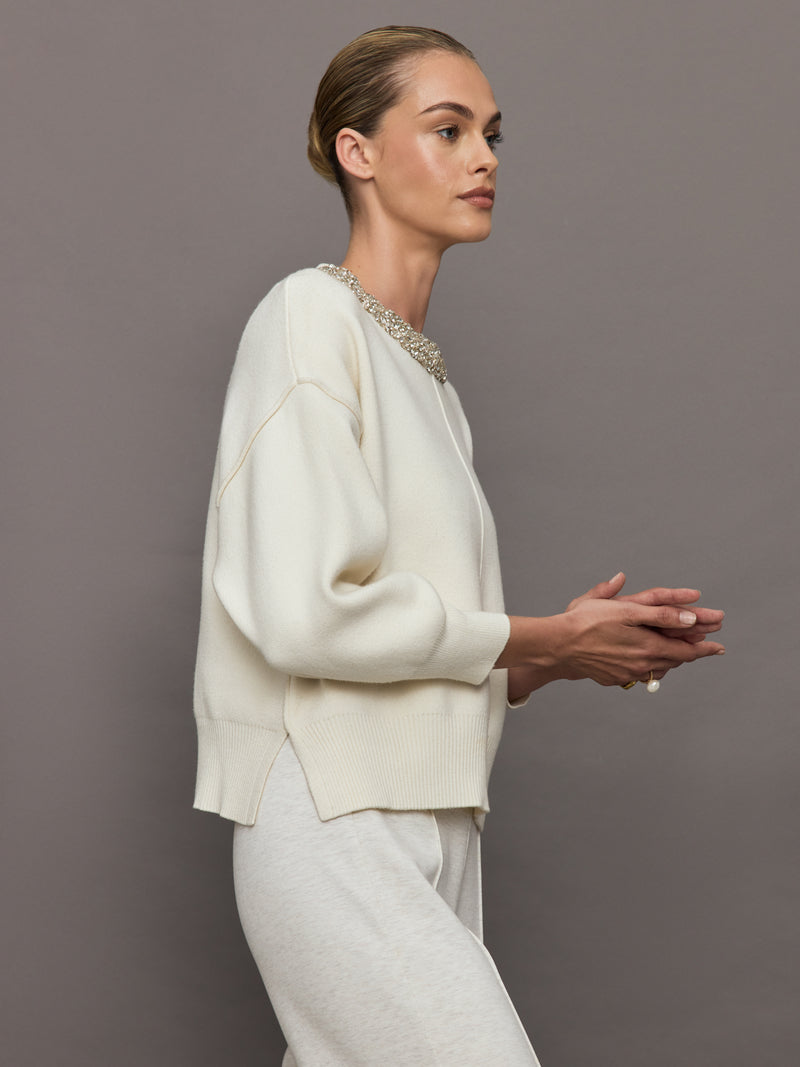 Nomai Embellished Oversized Pullover - Ivory