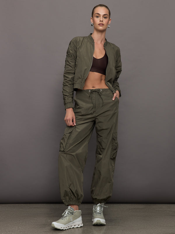 Theia Zip Taffeta Bomber Jacket - Army