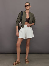 Theia Zip Taffeta Bomber Jacket - Army