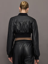 Hera V-Leather Cropped Bomber - Black