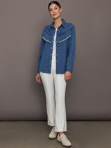 Wildwest Sylve Fringe Shirt - Blue