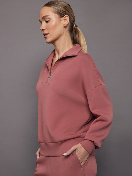 Hawley Half Zip Sweat - Withered Rose