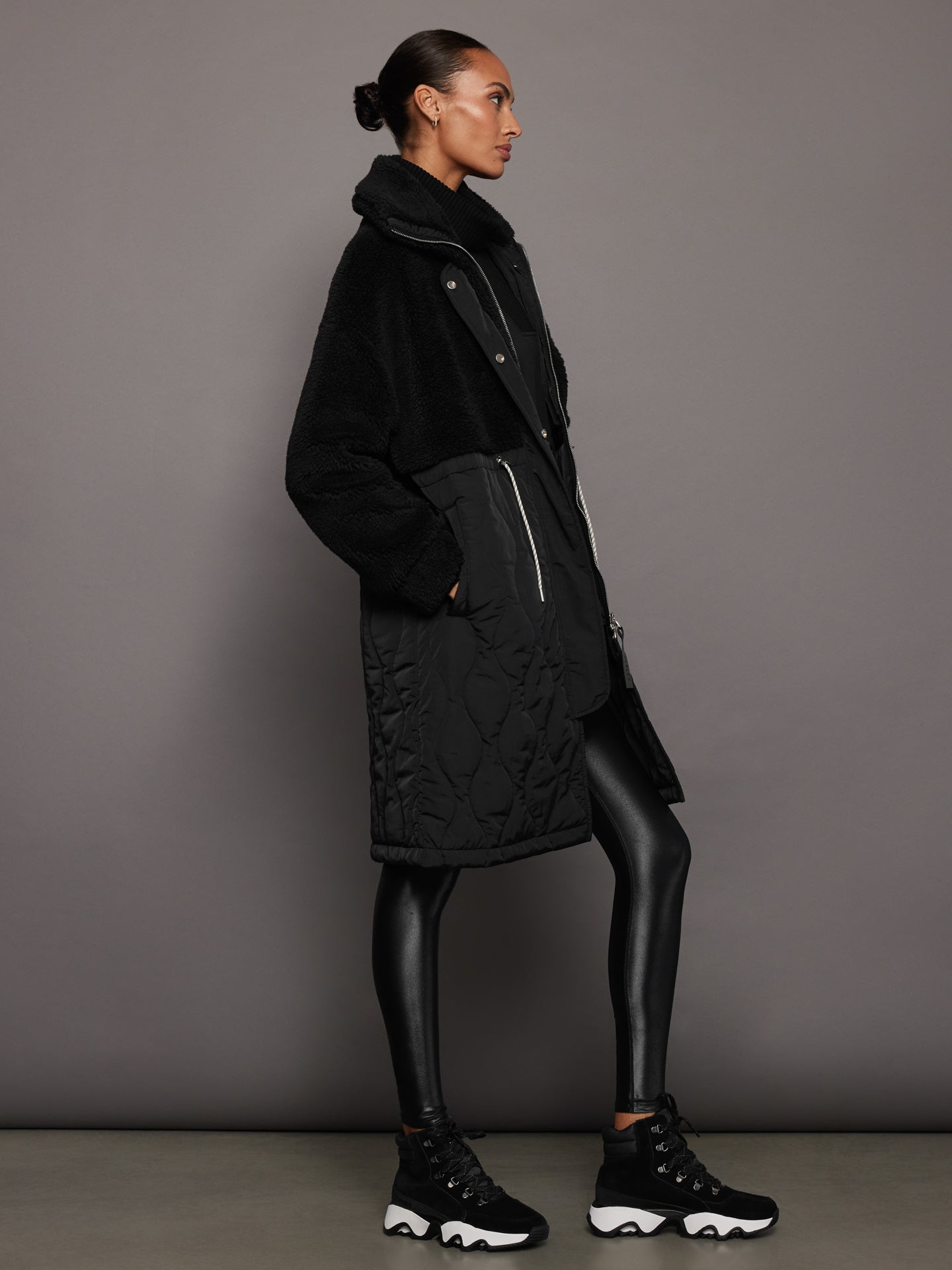 Walsh Quilt Sherpa Coat - Black – Carbon38