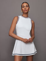 Cora Court Dress 31.5" - White / Blue Knits