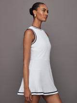 Cora Court Dress 31.5" - White / Blue Knits