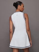 Cora Court Dress 31.5" - White / Blue Knits