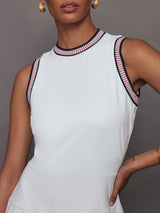 Cora Court Dress 31.5" - White / Blue Knits