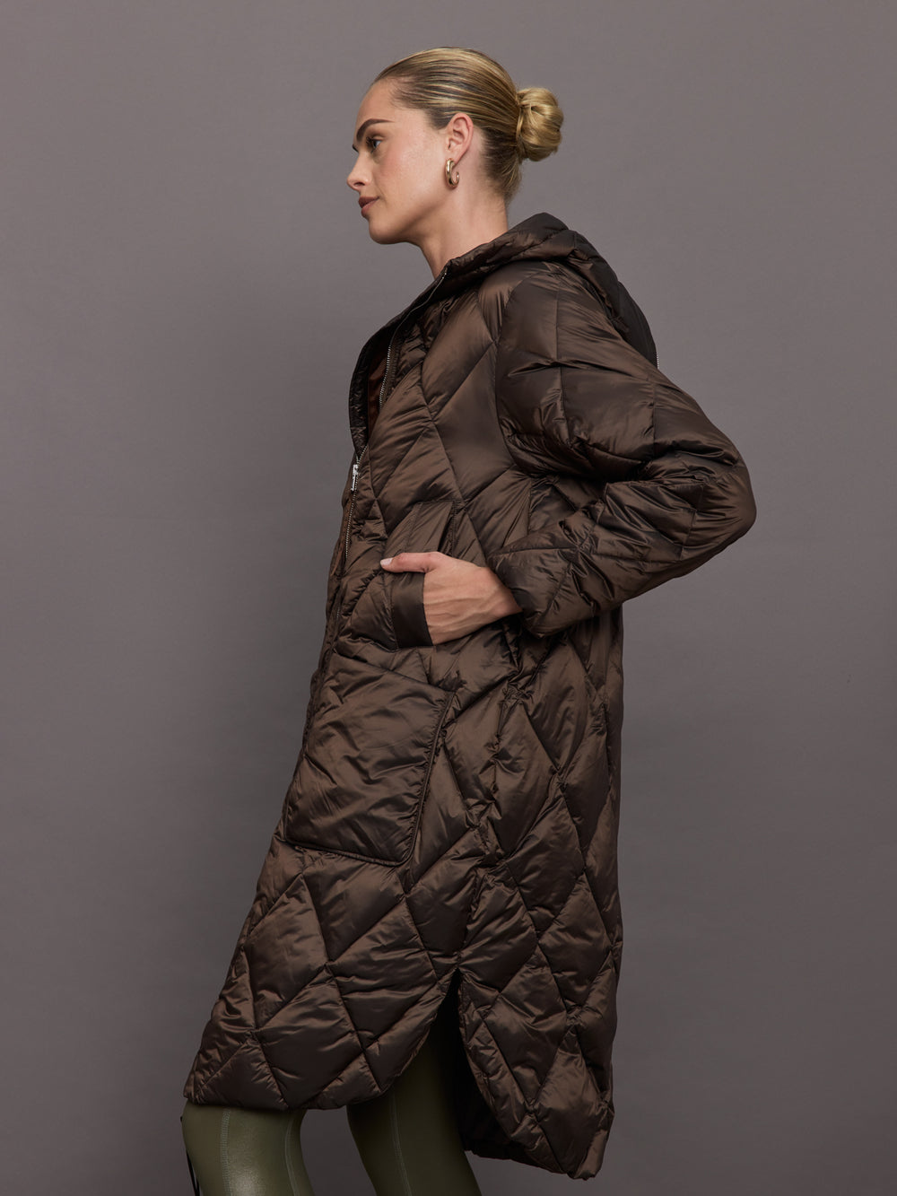 Frisco Long Quilt Coat - Coffee Quartz Metallic