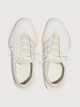 Y-3 Regu Leather sneakers in Cwhite, Talc, and Wonwhi, with a low top and lace-up closure.