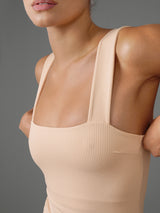 Square Neck Tank In Ribbed Melt - Macadamia