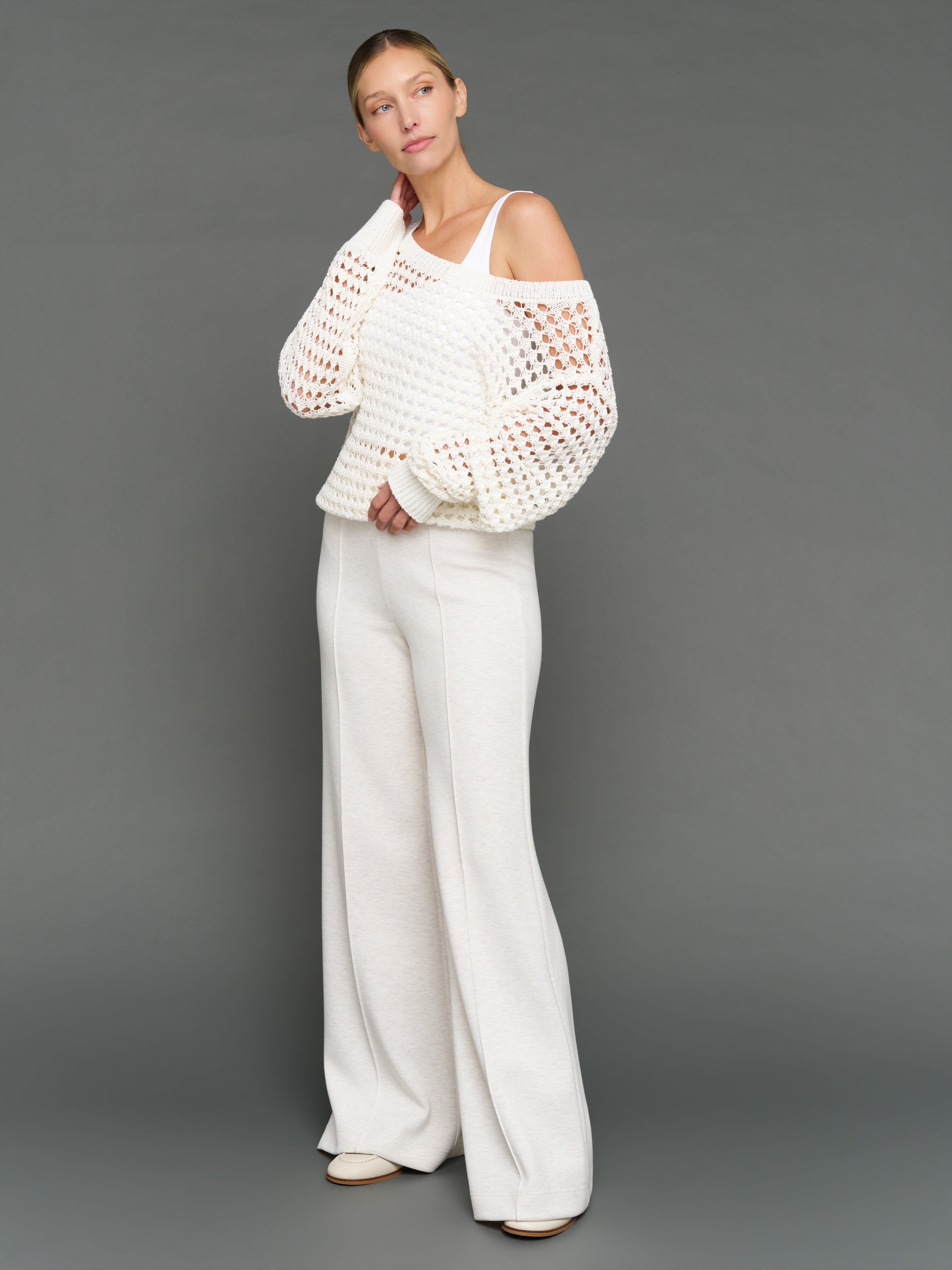 Wide Neck Open Knit Sweater - White – Carbon38