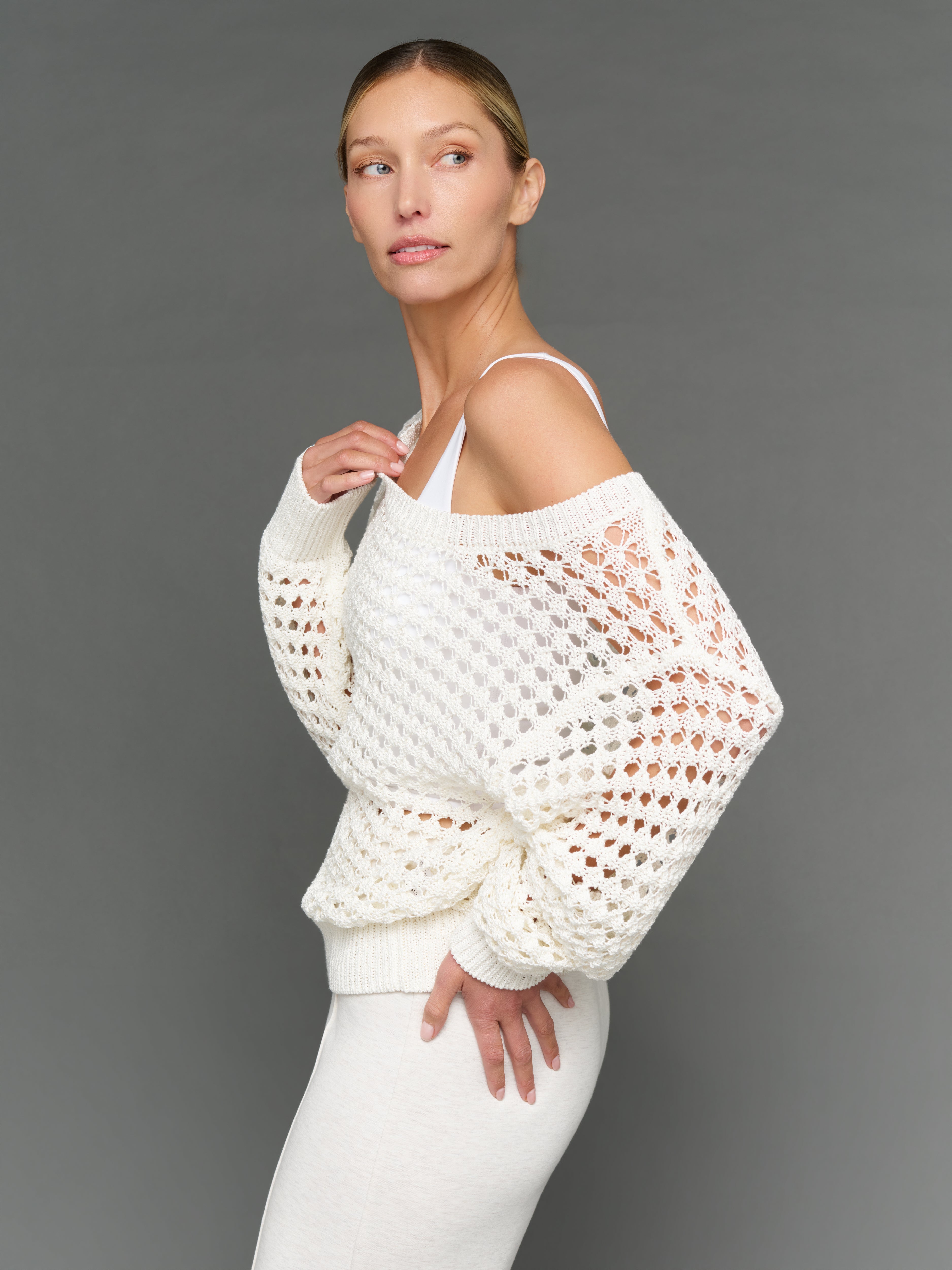 Wide Neck Open Knit Sweater - White – Carbon38