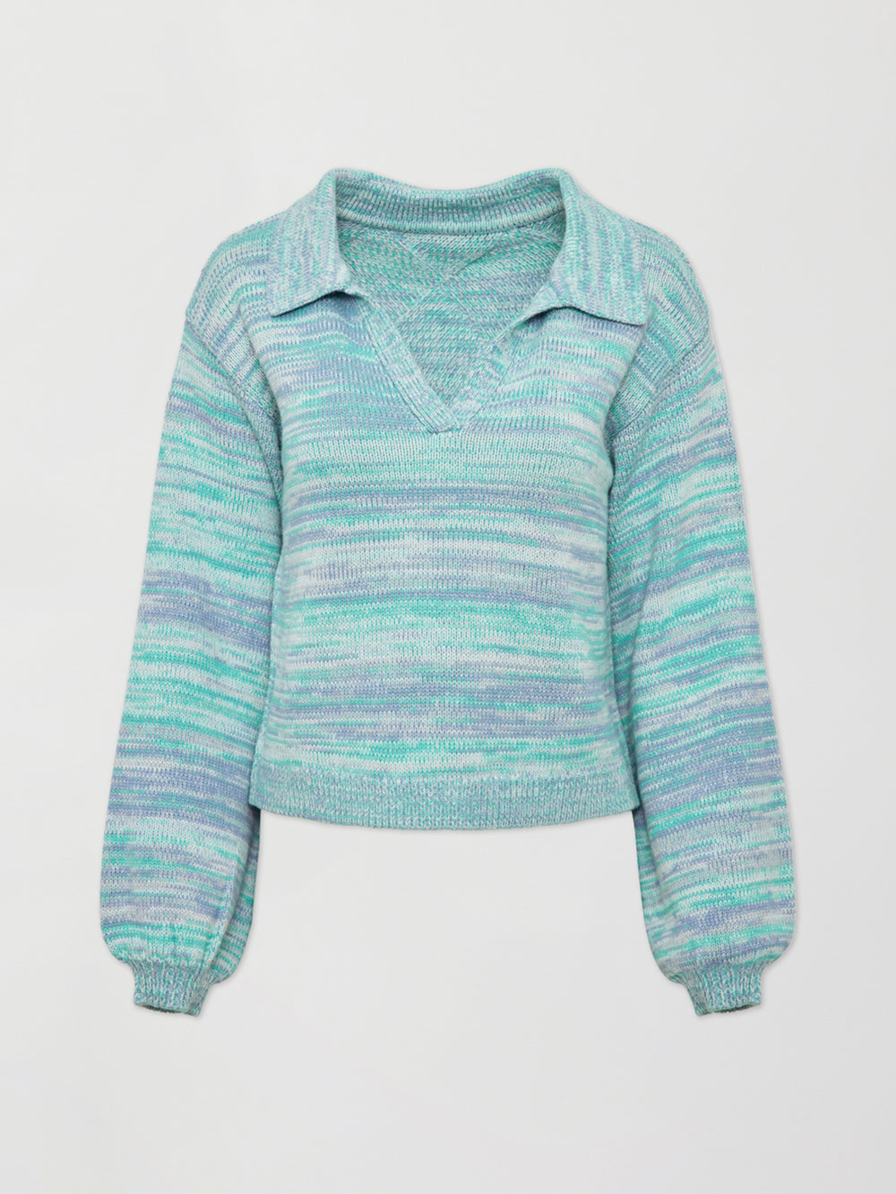 Latice Split Nk Collard Pullover - CYAN MULTI