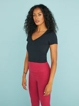 Heather Rib Remix Short Sleeve Cropped Tee - Black Heather