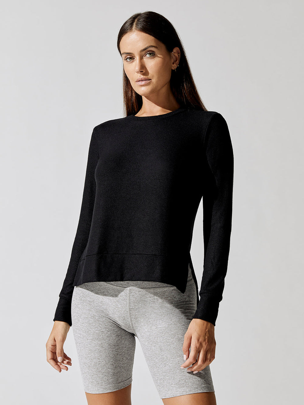 Side Slit Long Sleeve Pullover - Black