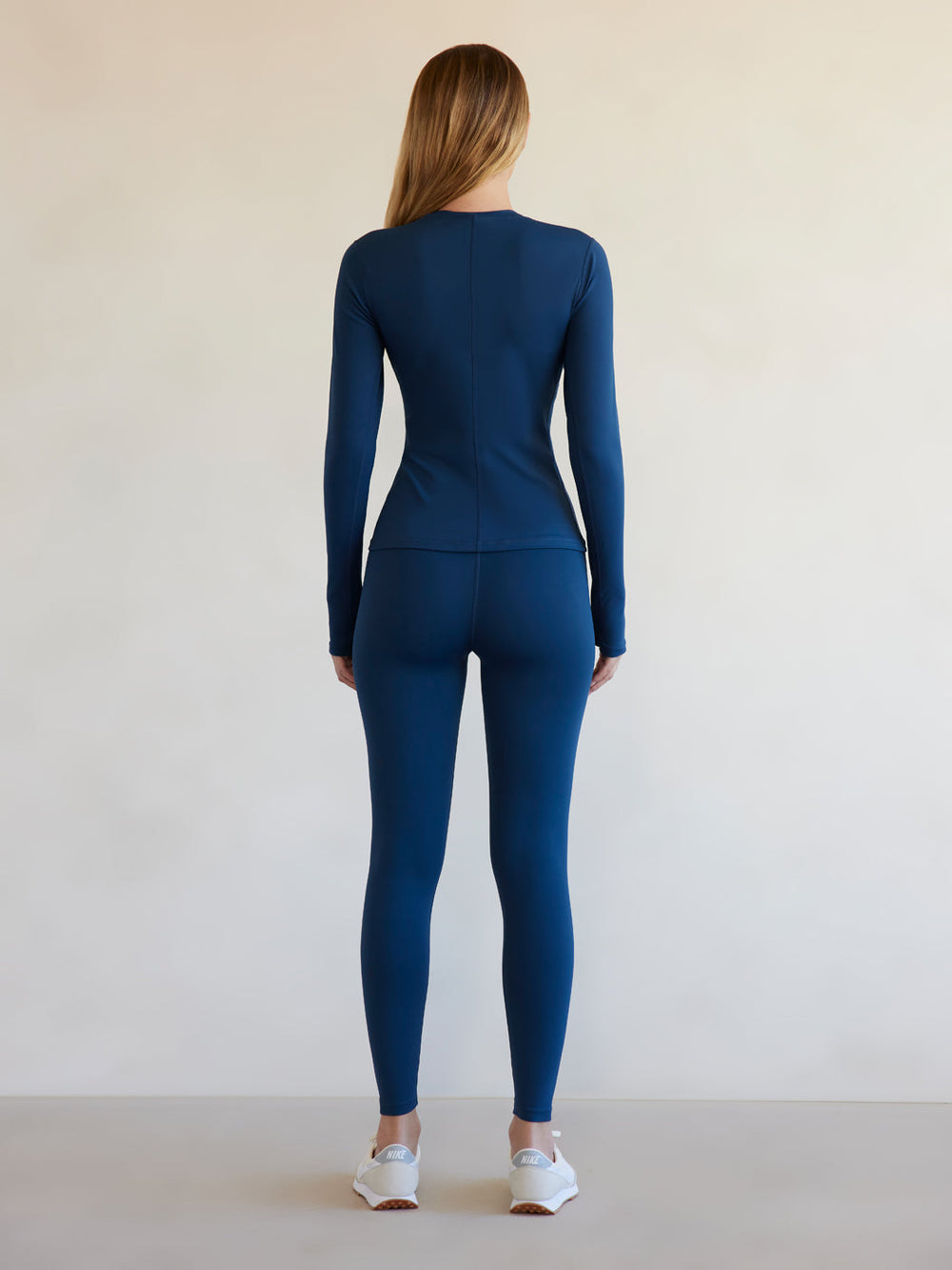 Long Sleeve Top In Diamond Compression - French Navy