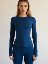 Long Sleeve Top In Diamond Compression - French Navy