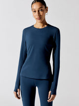 Long Sleeve Top In Diamond Compression - French Navy