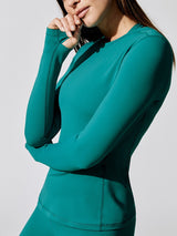 Long Sleeve Top In Diamond Compression - Dark Teal