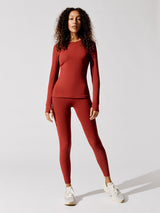Long Sleeve Top In Diamond Compression - Rum Wine