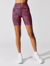 Swirly Leopard Printed Biker Short - Electric Pink Swirly Leopard