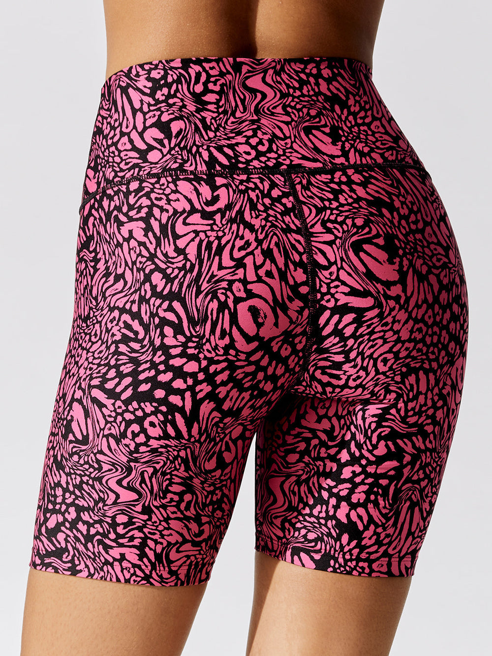Swirly Leopard Printed Biker Short - Electric Pink Swirly Leopard